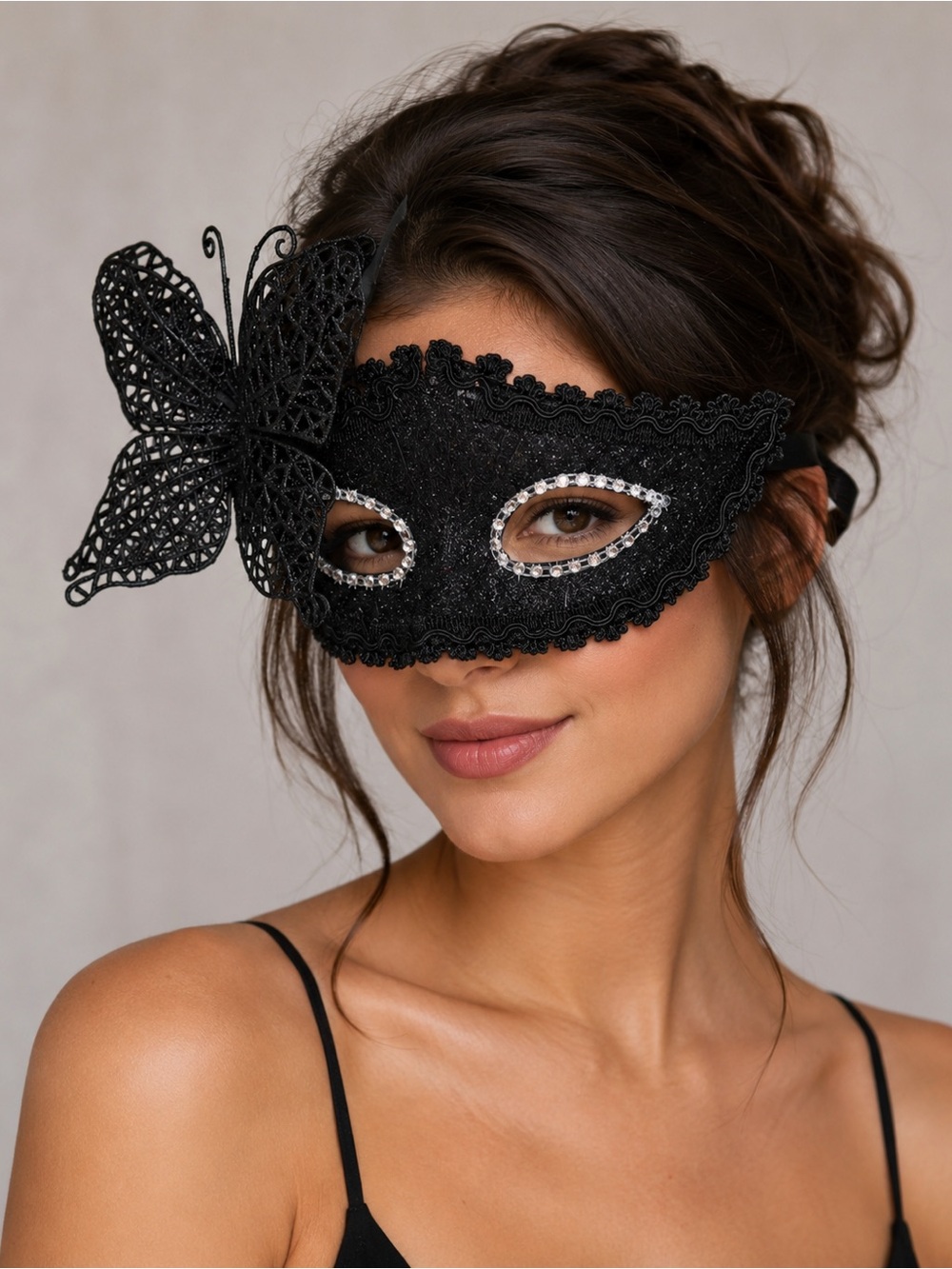 Black Butterfly Lace Masquerade Mask Rhinestone Venetian Costume Party Eye Mask
